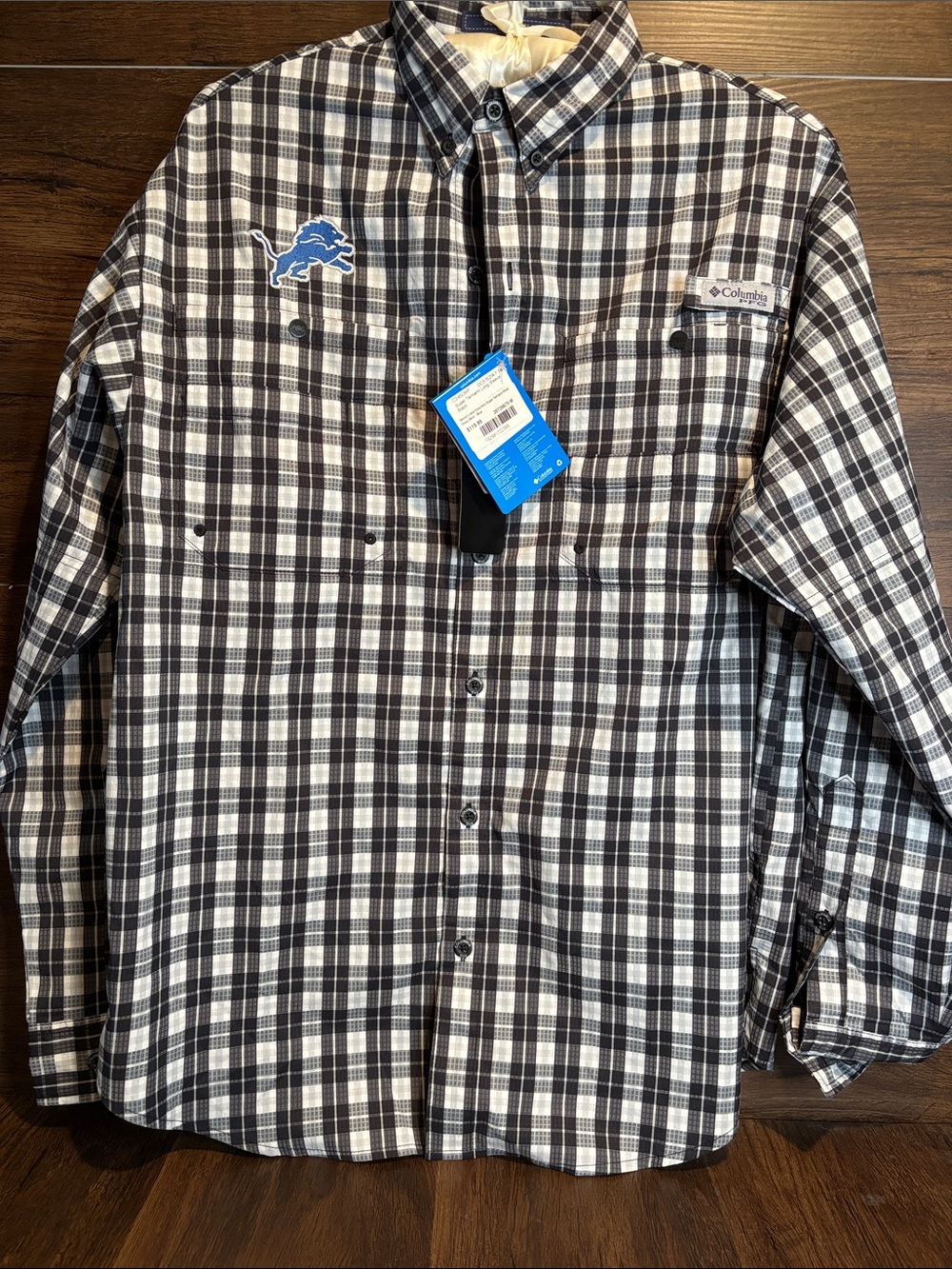 Official NFL Columbia Detroit Lions Football Black & White Plaid Lightweight Med